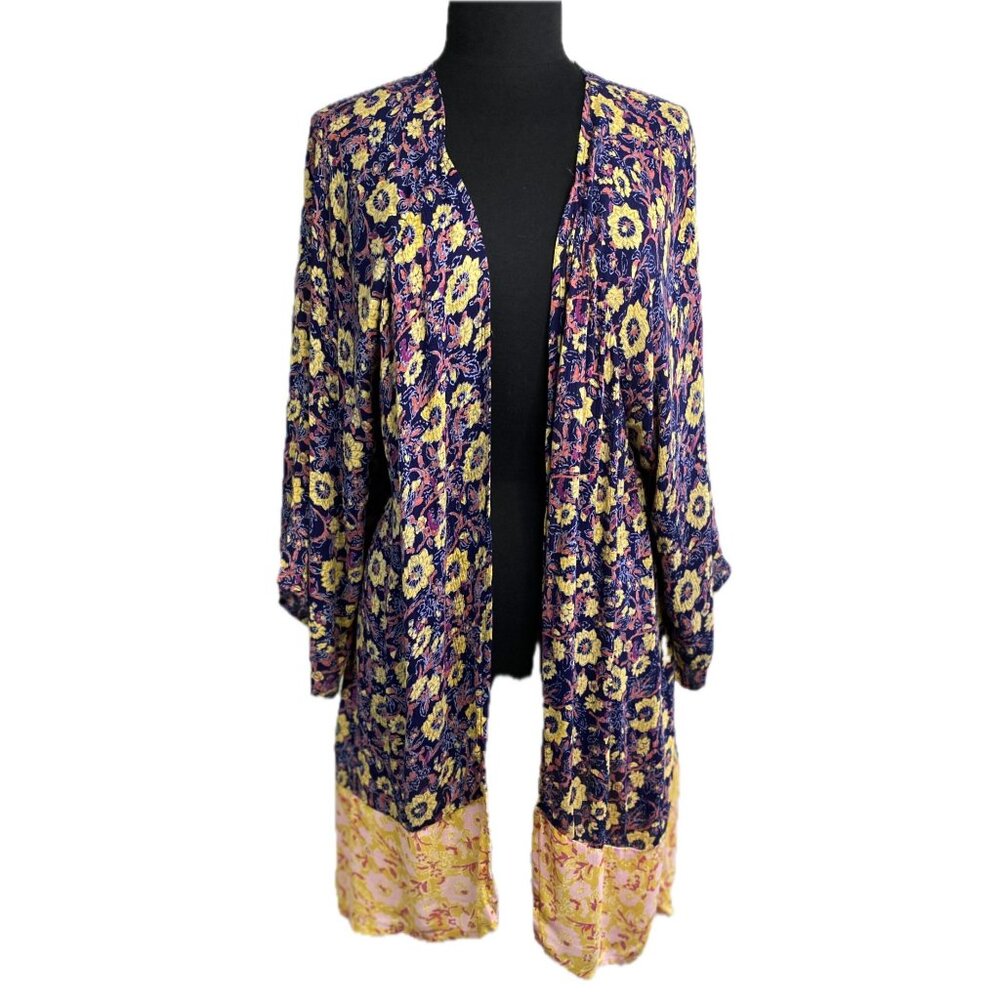 Billabong Boho Floral Kimono Cardigan - Festival Indie Sleaze Open Front Duster
